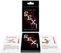 Card game box with sexual position cards, plus two illustrated instruction cards