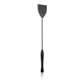 Black riding crop with curved handle and wide paddle tip