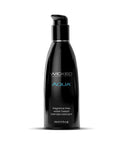Water-based intimate lubricant bottle, black with aqua label, pump top, 2 fl oz