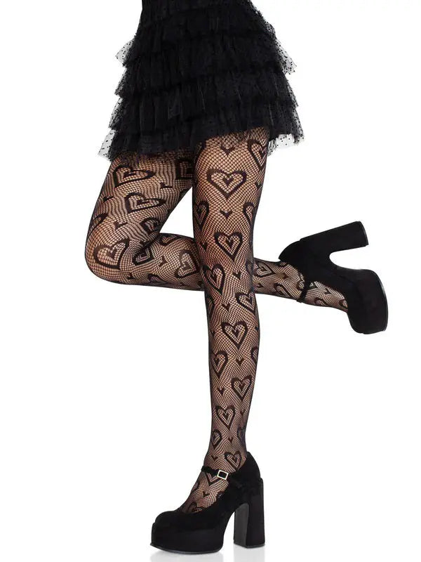 Cherie Heart Net Tights O/s - Black – body-safe materials | Fu'Cha Exotics