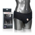Black brief harness underwear with front circular cutout and wide waistband