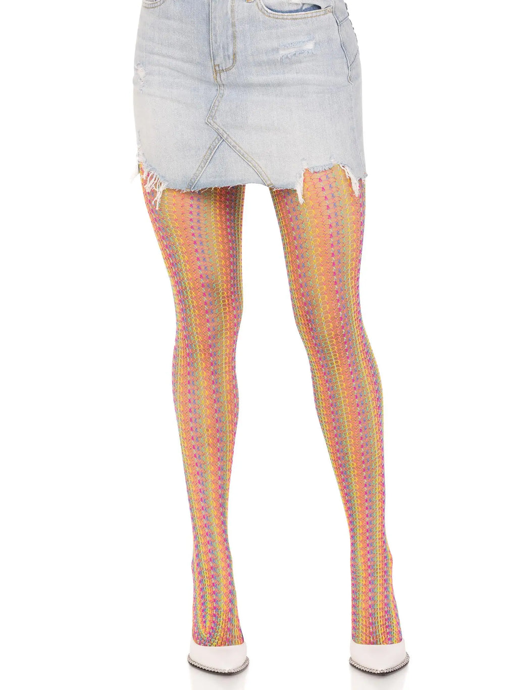 Rainbow Crochet Net Tights - One Size - Multicolor – body-safe materials | Fu'Cha Exotics