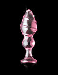 Pink icicle-style glass ornament with ridged swirl shape and flared base