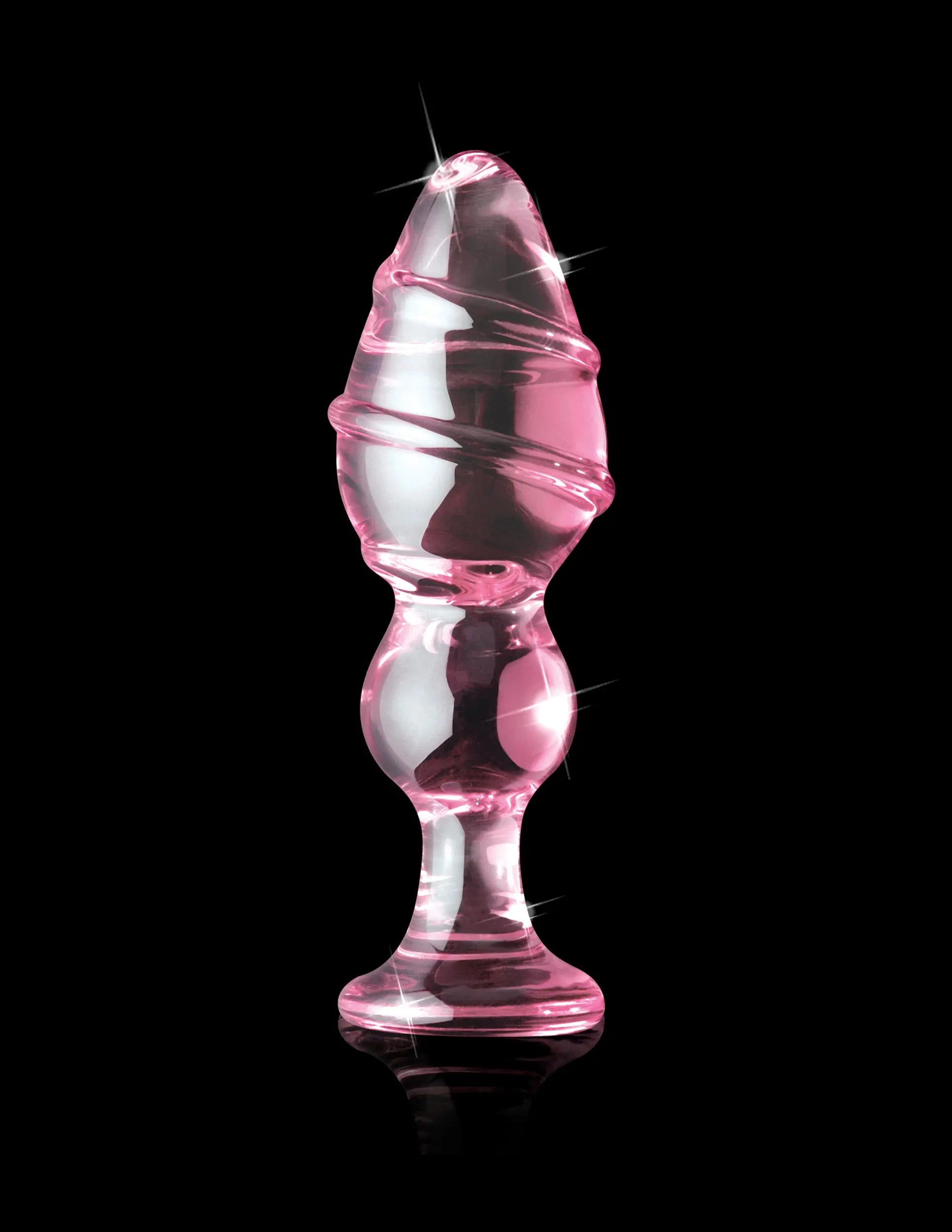 Pink icicle-style glass ornament with ridged swirl shape and flared base