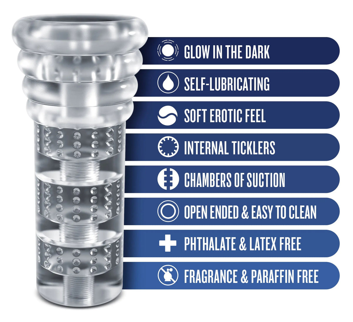 Rize - Luz - Glow in the Dark Self- Lubricating Stroker - Clear – body-safe materials | Fu'Cha Exotics