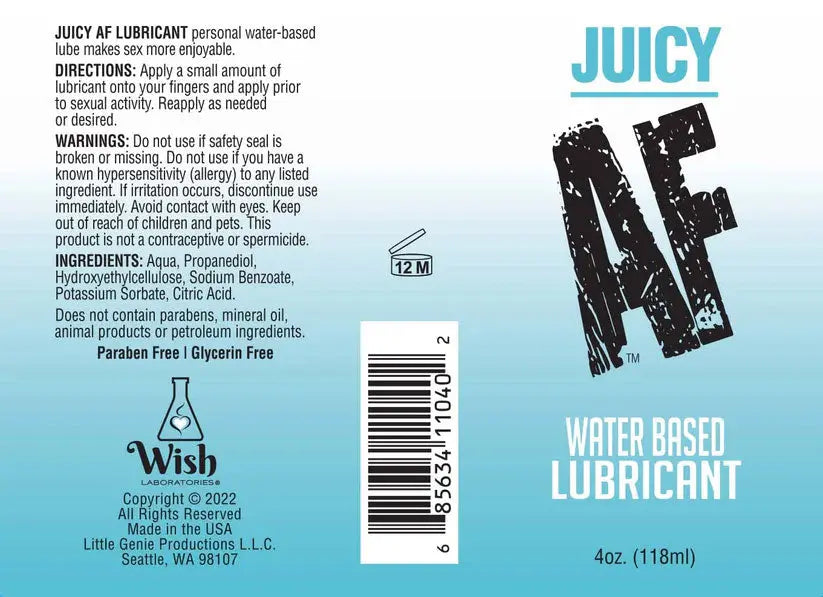 Juicy Af Water Based Lubricant 4 Oz – body-safe materials | Fu'Cha Exotics