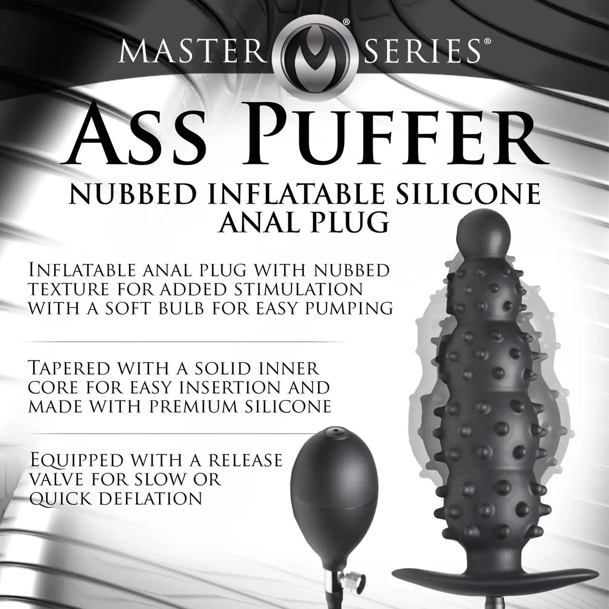 Ass Puffer Nubbed Inflatable Silicone Anal Plug - Black – body-safe materials | Fu'Cha Exotics