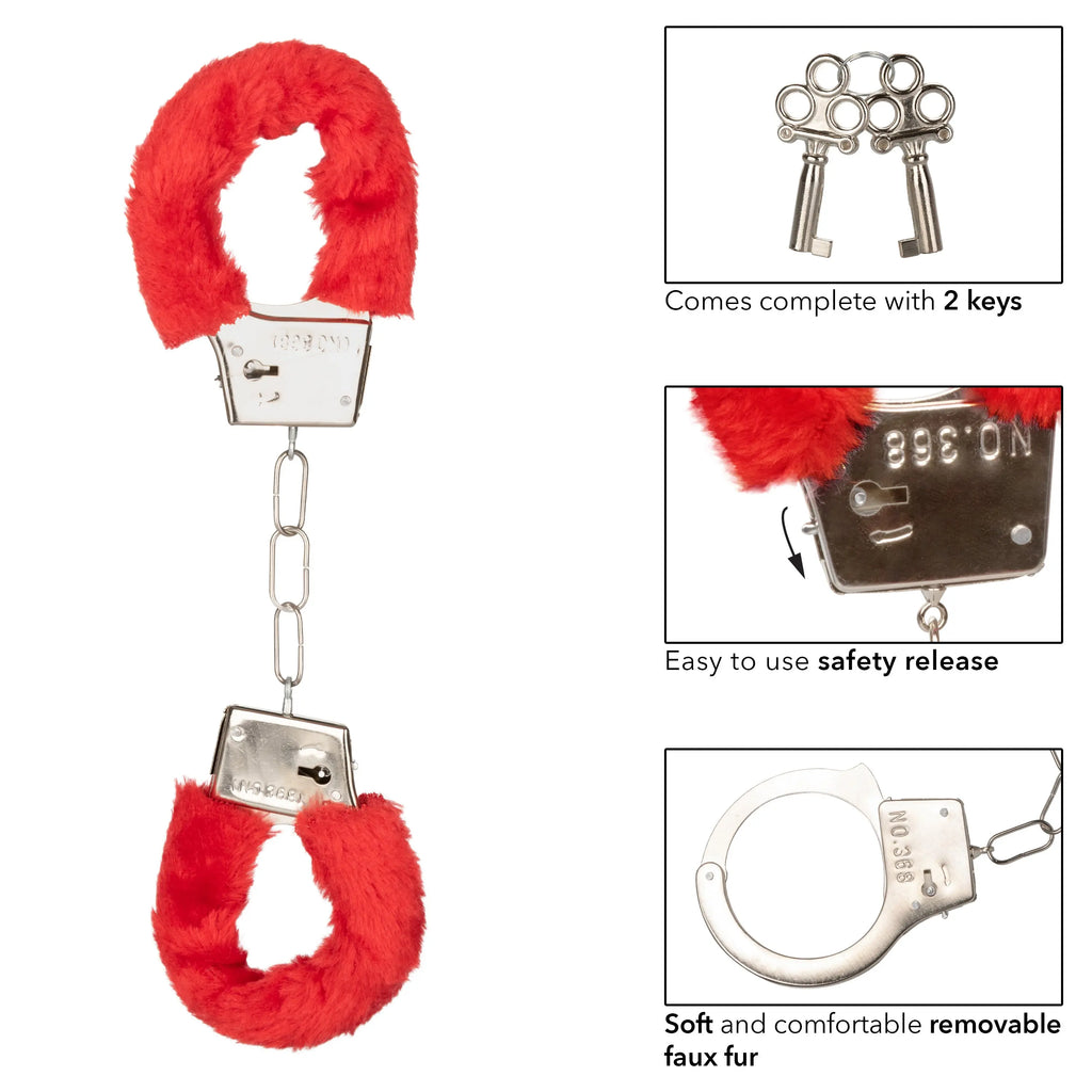Playful Furry Cuffs - Red – body-safe materials | Fu'Cha Exotics