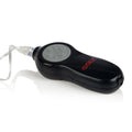 Black handheld controller with circular buttons and lanyard cord