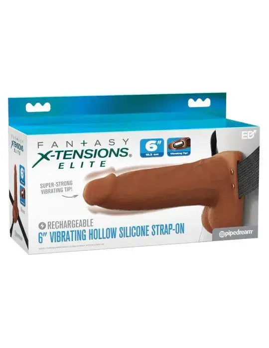 Fantasy X-Tensions Elite 6" Vibrating Hollow Silicone Strap-on - Brown – body-safe materials | Fu'Cha Exotics