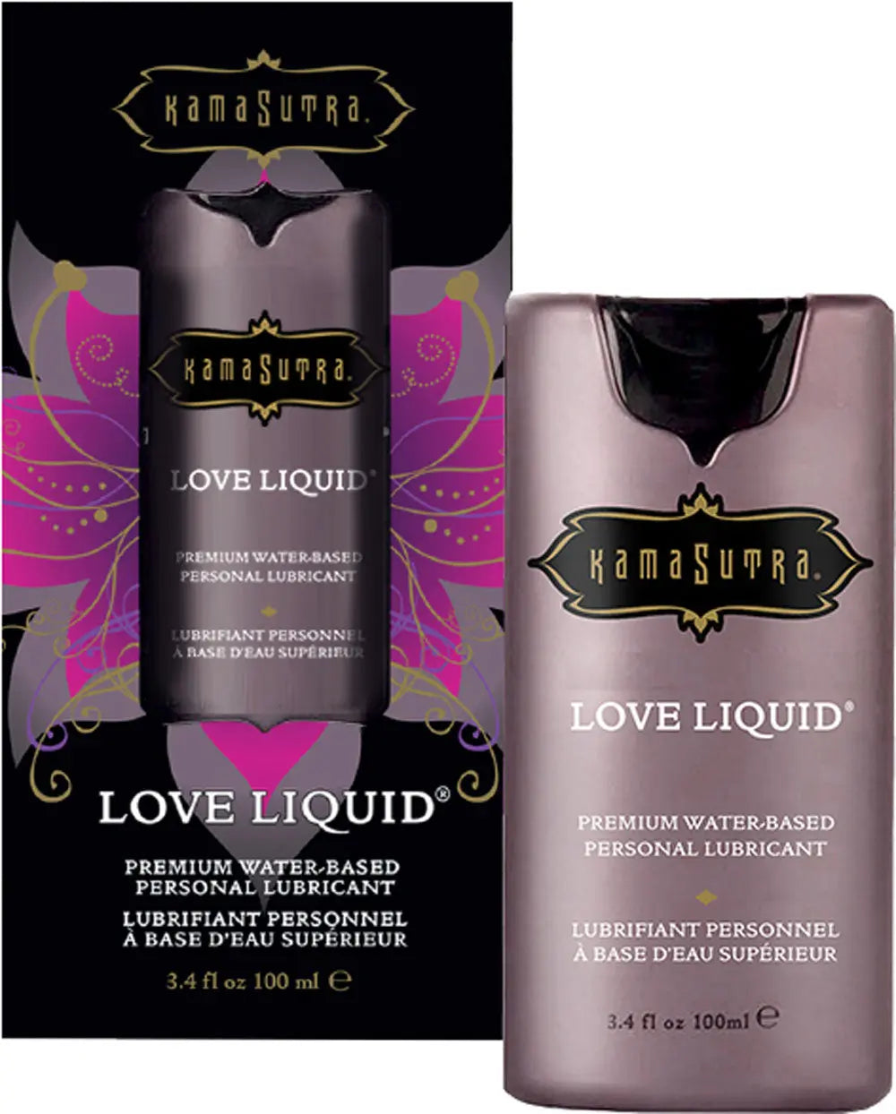 Kama Sutra Love Liquid water-based personal lubricant bottle, 3.4 fl oz
