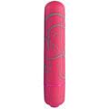 Pink handheld electric massager with curved shape and swirl pattern
