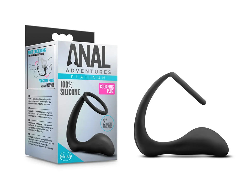 Anal Adventures - Platinum - Cock Ring Plug - Black – body-safe materials | Fu'Cha Exotics