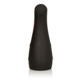 Black cylindrical bottle with rounded cap and small side label