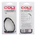 Adjustable leather strap with 5 snap fasteners, shown in packaging, black
