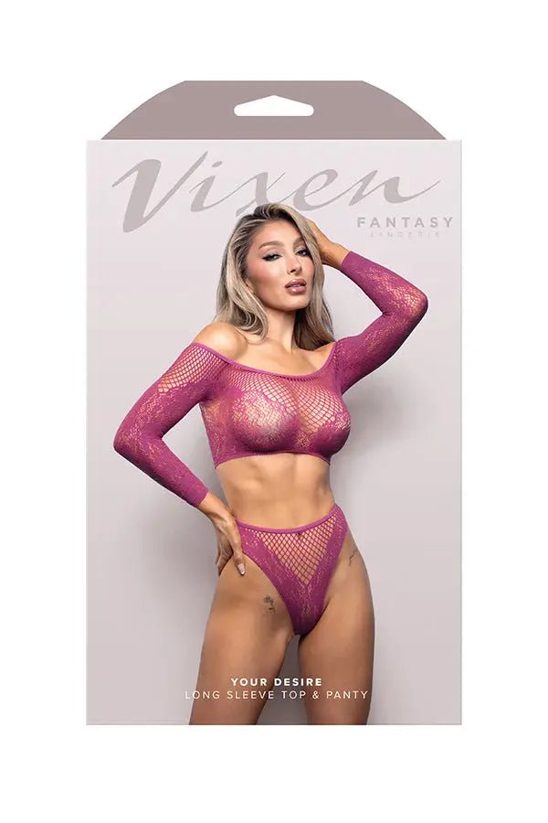 Your Desire Long Sleeve Top and Panty - Os - Magenta – nylon | Fu'Cha Exotics