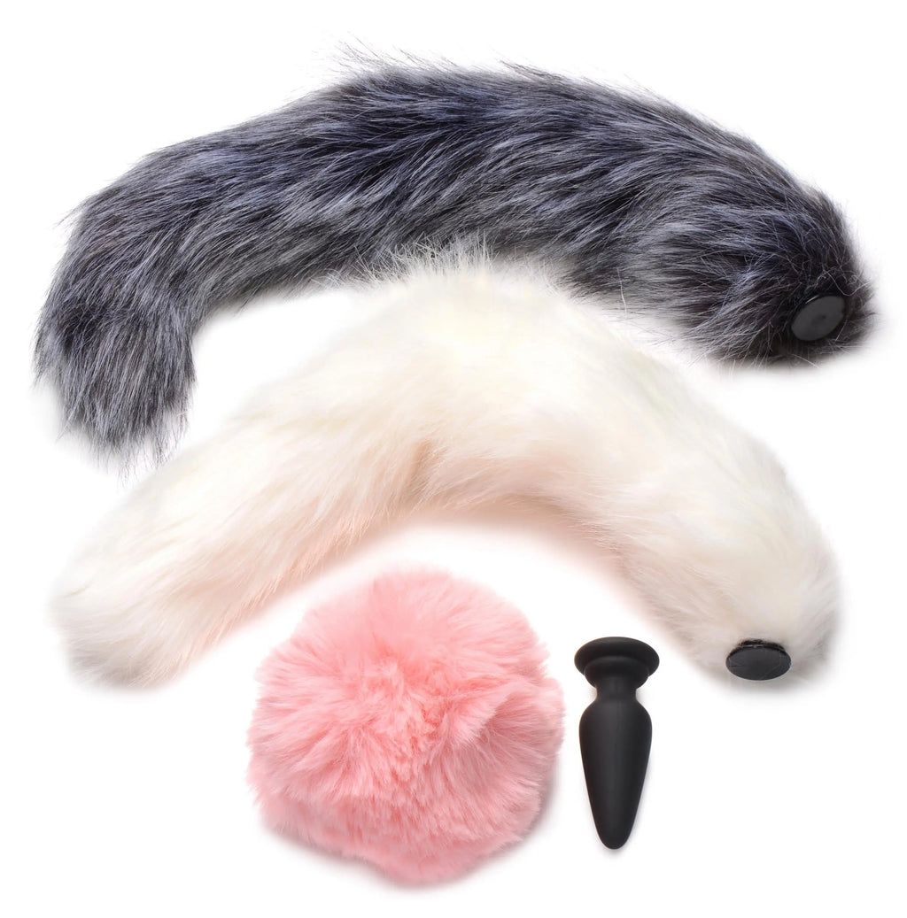 Snap-on Silicone Anal Plug and 3 Interchangeable Tails – body-safe materials | Fu'Cha Exotics