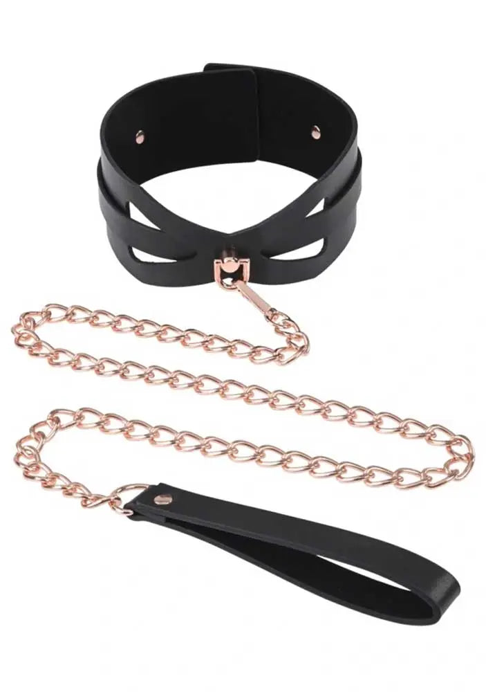 Brat Collar and Leash - Black / Rose Gold – body-safe materials | Fu'Cha Exotics
