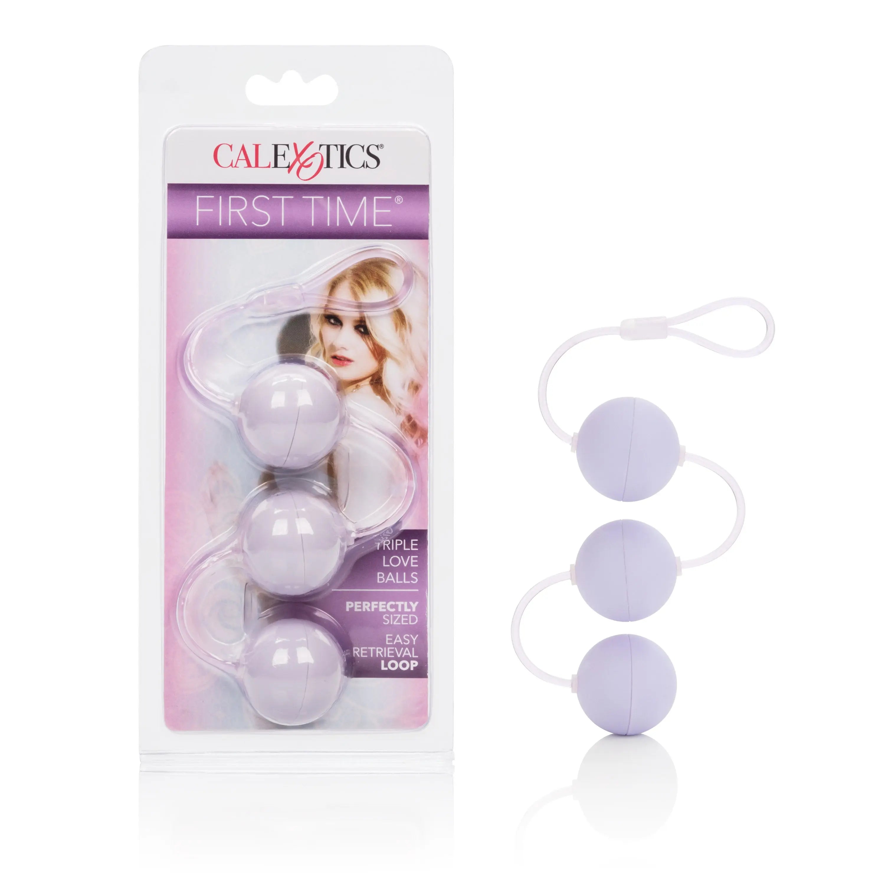 Triple lovers love balls set with three purple spheres and white loop handles