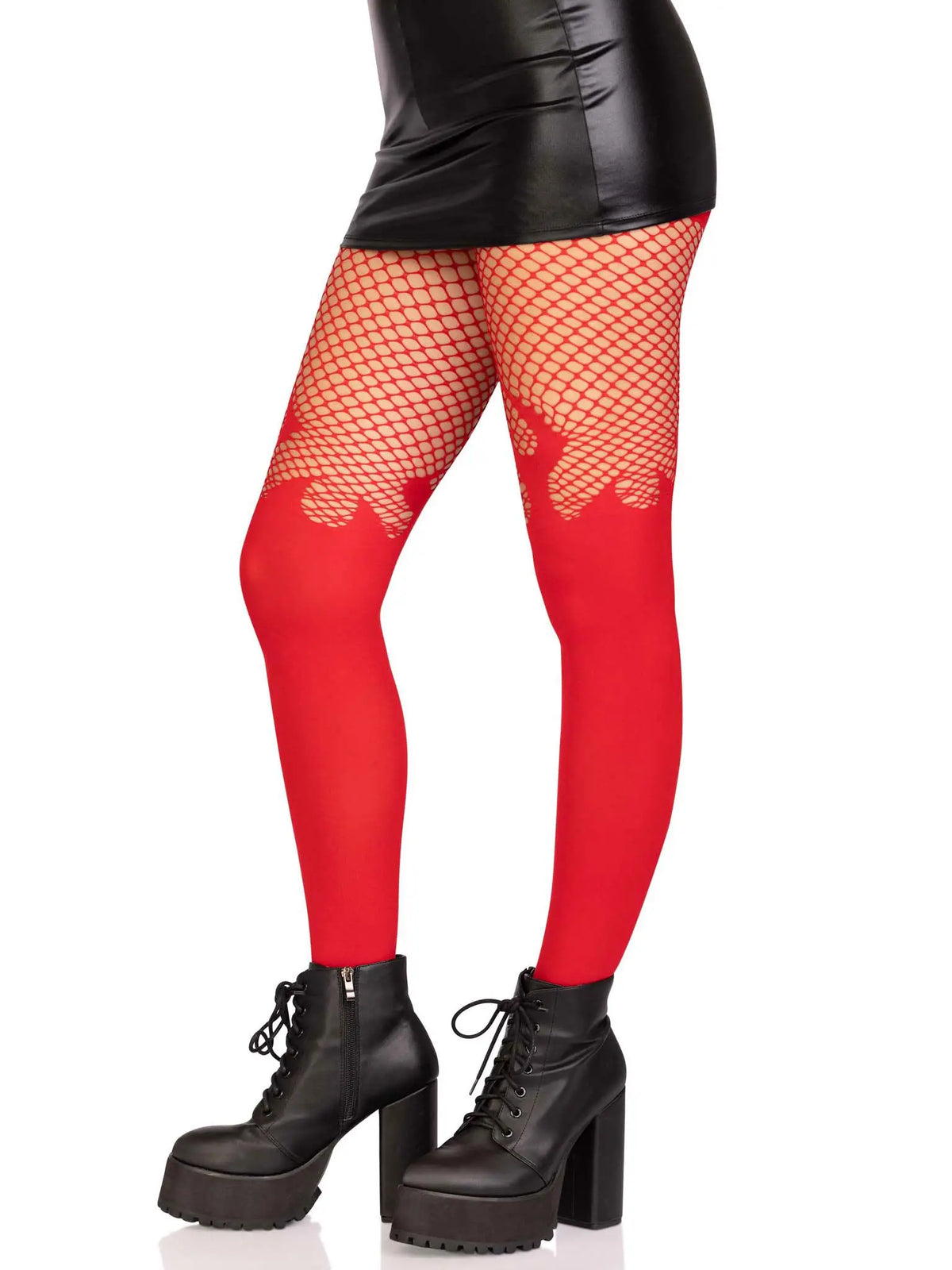 Opaque Flame Tights With Fishnet Top - One Size - Red – body-safe materials | Fu'Cha Exotics