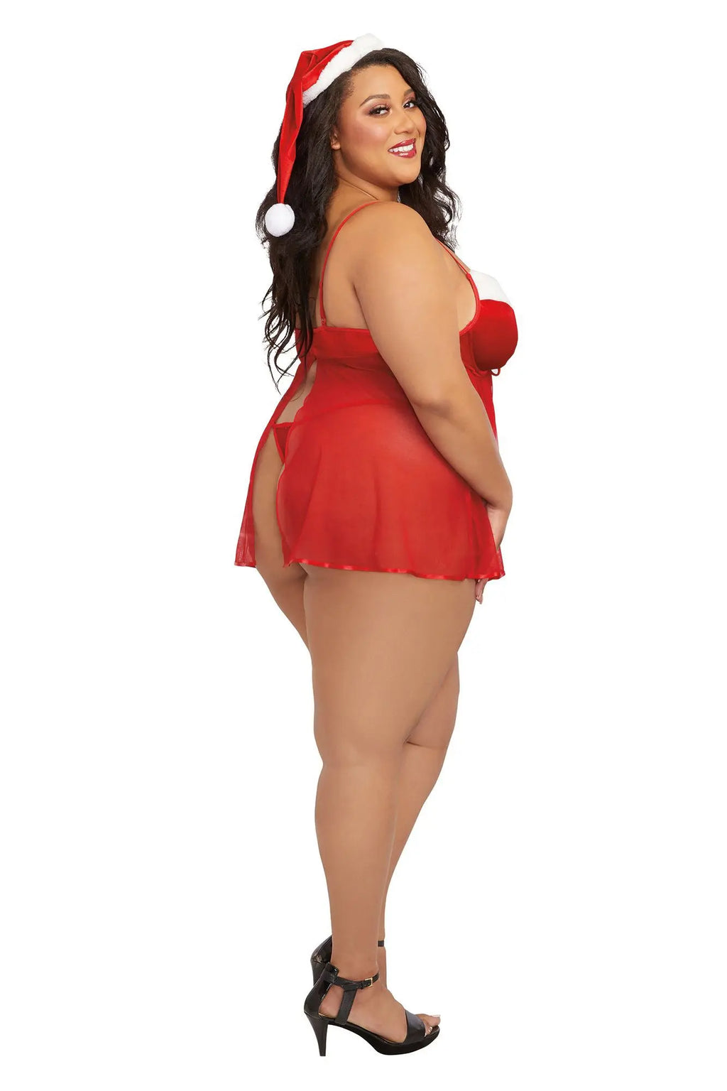 Santa Babydoll, Thong and Hat - 3x - Lipstick Red – body-safe materials | Fu'Cha Exotics