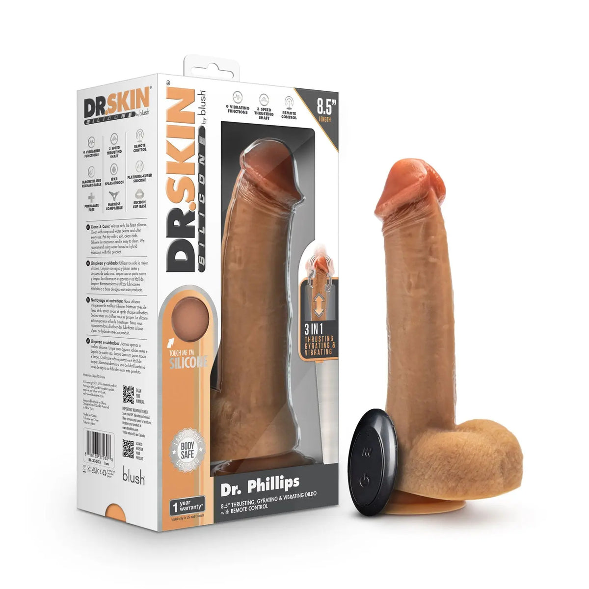 Dr. Skin Silicone - Dr. Phillips - 8.5 Inch Thrusting Dildo - Tan – body-safe materials | Fu'Cha Exotics
