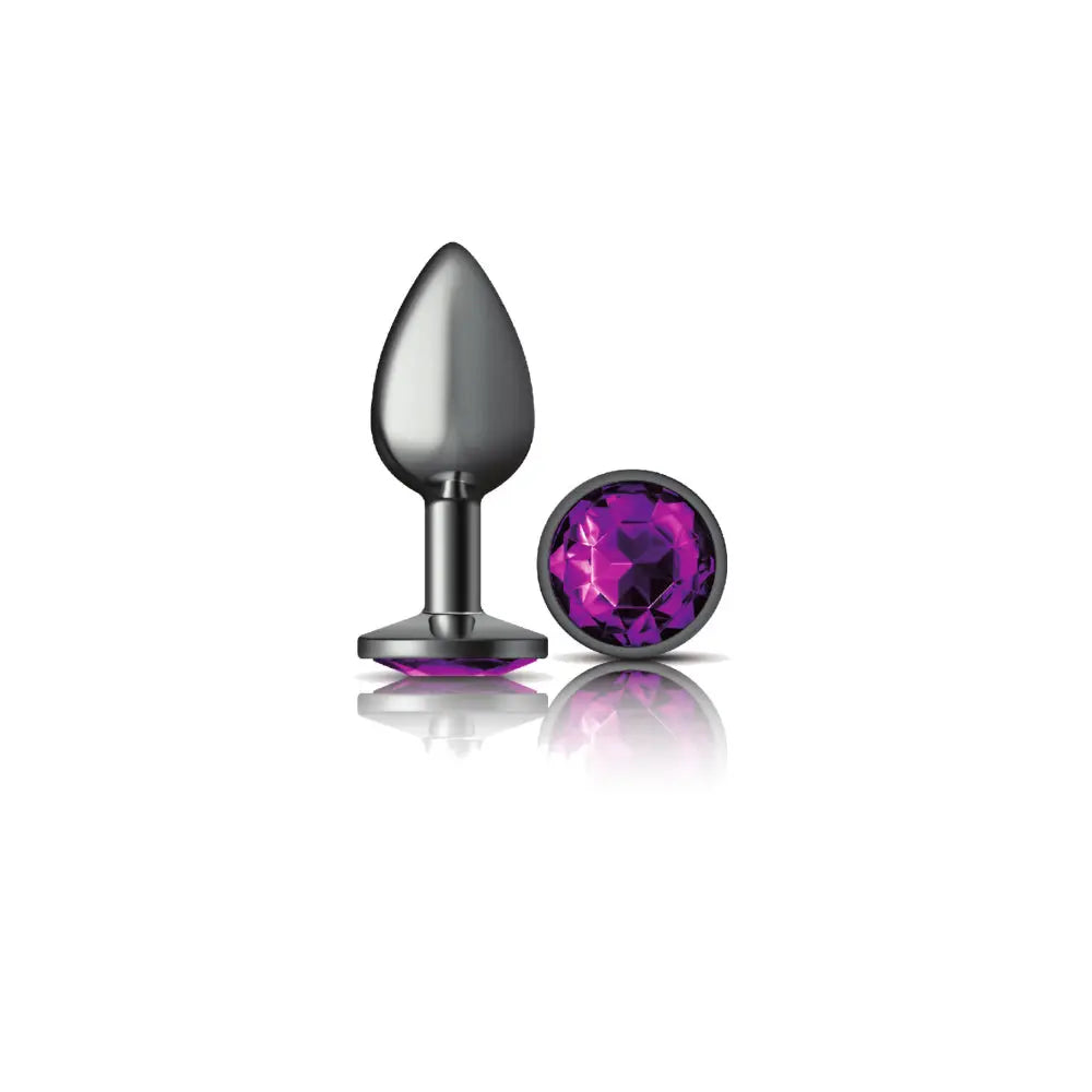Purple Round Gem Gunmetal Metal Plug - Sm – body-safe materials fully waterproof | Fu'Cha Exotics