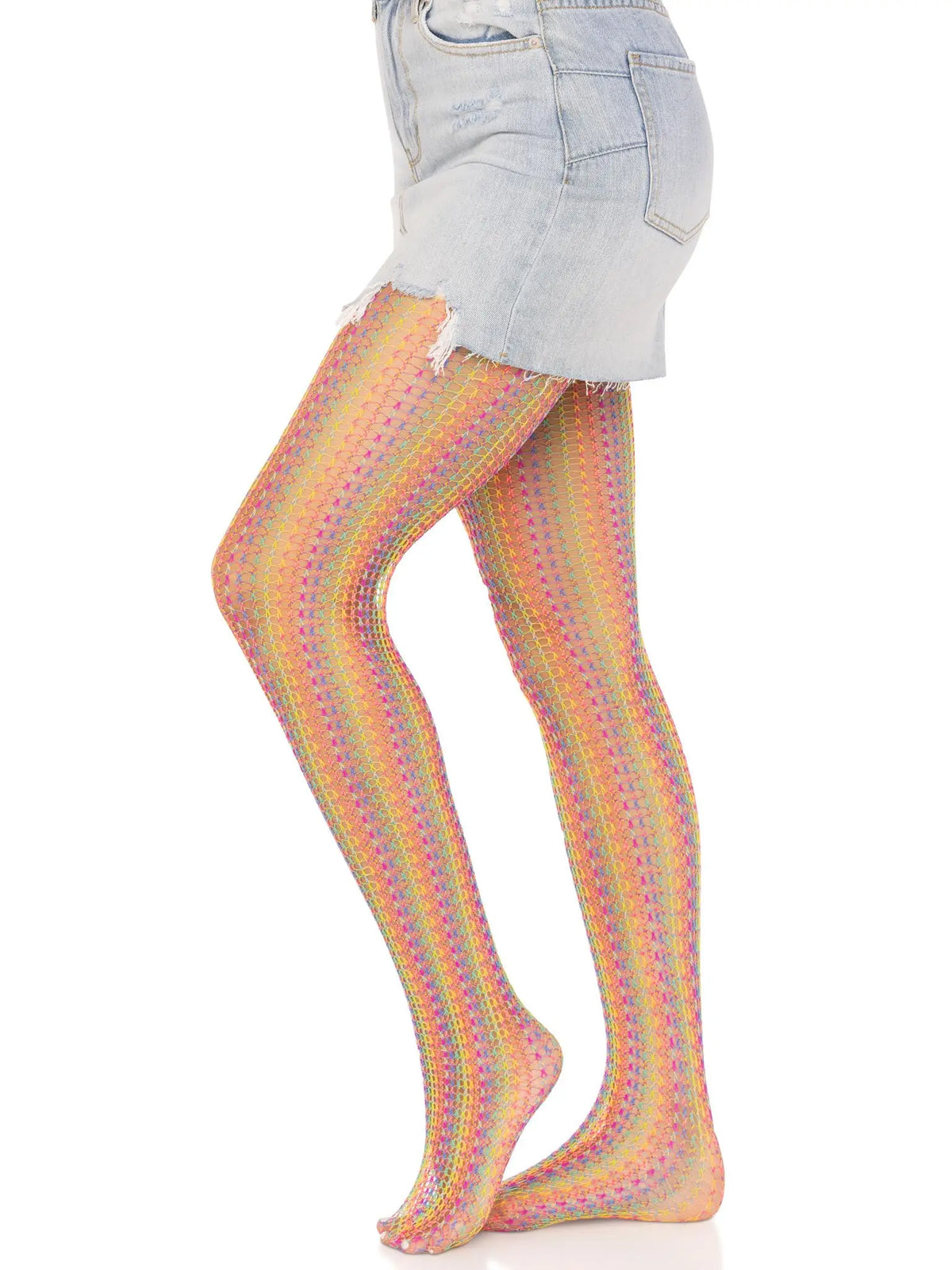 Rainbow Crochet Net Tights - One Size - Multicolor – body-safe materials | Fu'Cha Exotics