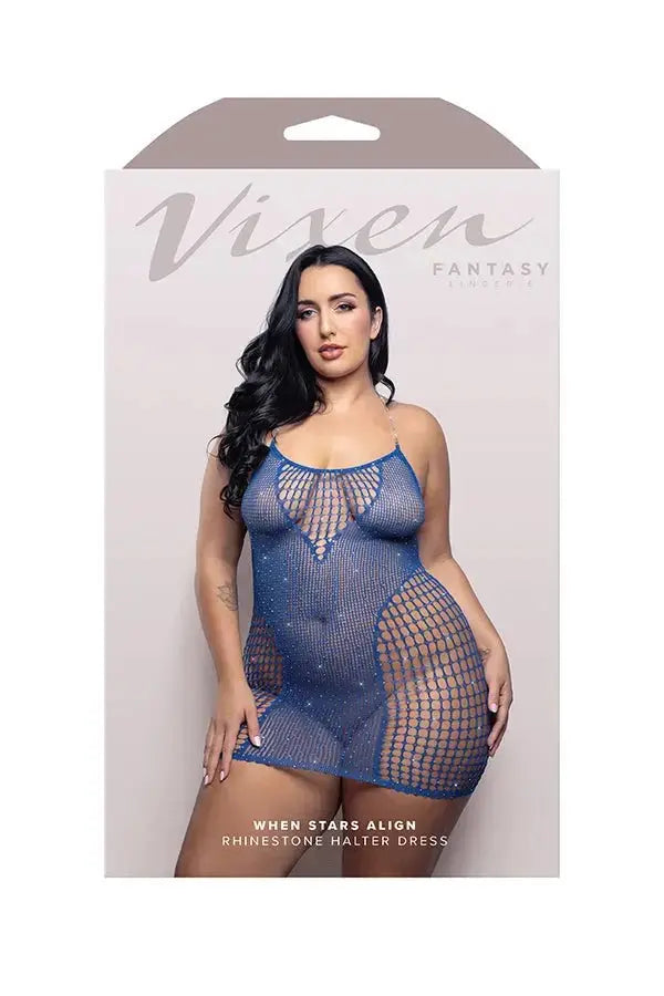 When Stars Align Rhinestone Halter Dress - Queen - Blue – body-safe materials | Fu'Cha Exotics