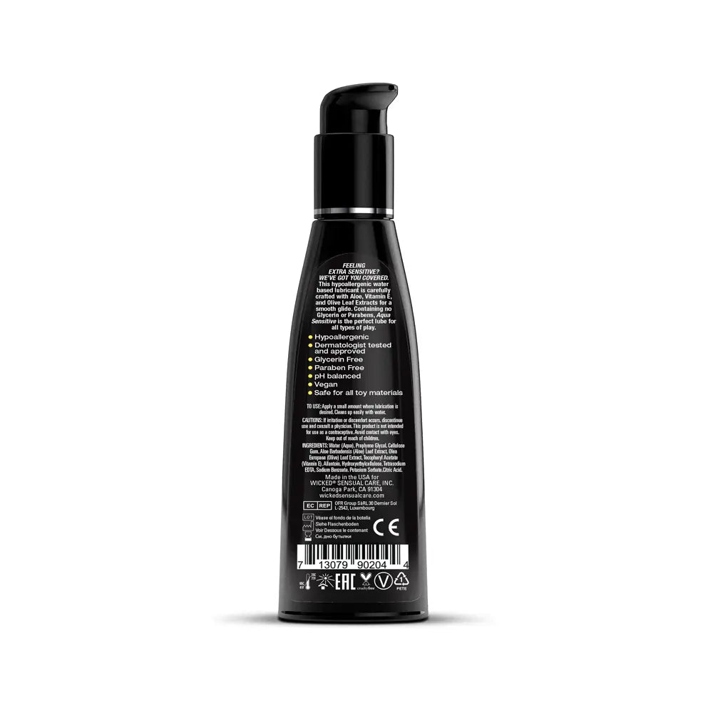 Aqua Sensitive Water-Based Lubricant - 4 Fl. Oz. – body-safe materials | Fu'Cha Exotics