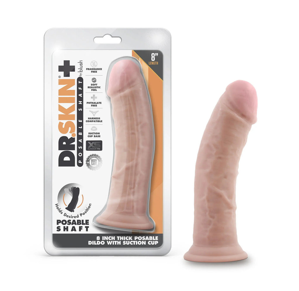 Dr. Skin Plus - 8 Inch Thick Posable Dildo - Vanilla – body-safe materials suction stimulation | Fu'Cha Exotics