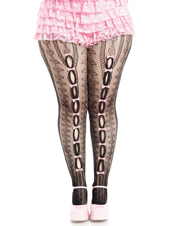 Plus Sweetheart Striped Tights - 1x 2x - Black/pink – nylon | Fu'Cha Exotics