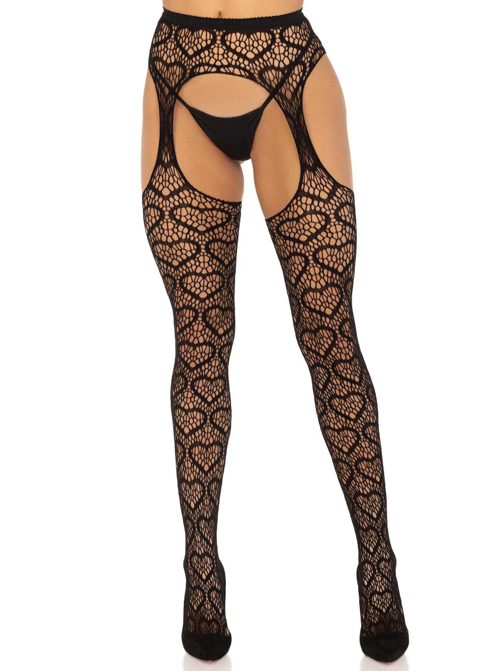 Heart Net Suspender Pantyhose - One Size - Black – body-safe materials | Fu'Cha Exotics