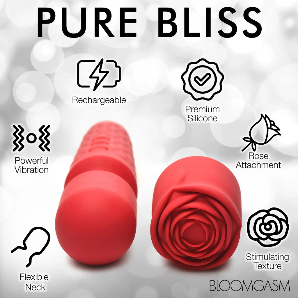 Pleasure Rose 10x Silicone Wand With Rose Attachment - Red – body-safe silicone 10 vibration modes | Fu'Cha Exotics