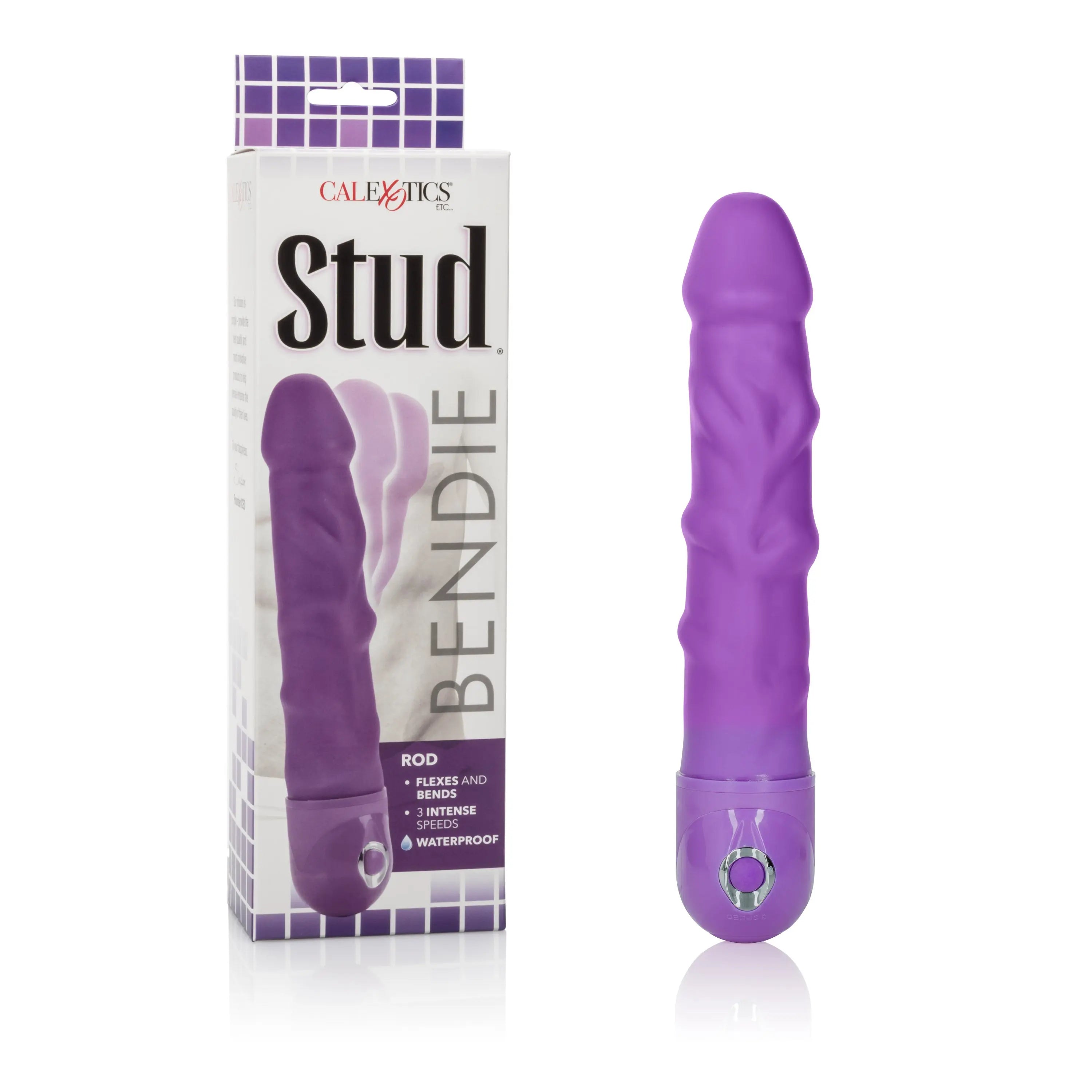 Purple silicone rod vibrator with rounded tip and metal ring base