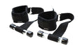 Black door jam cuffs set: soft fabric cuffs with silver metal fasteners and straps