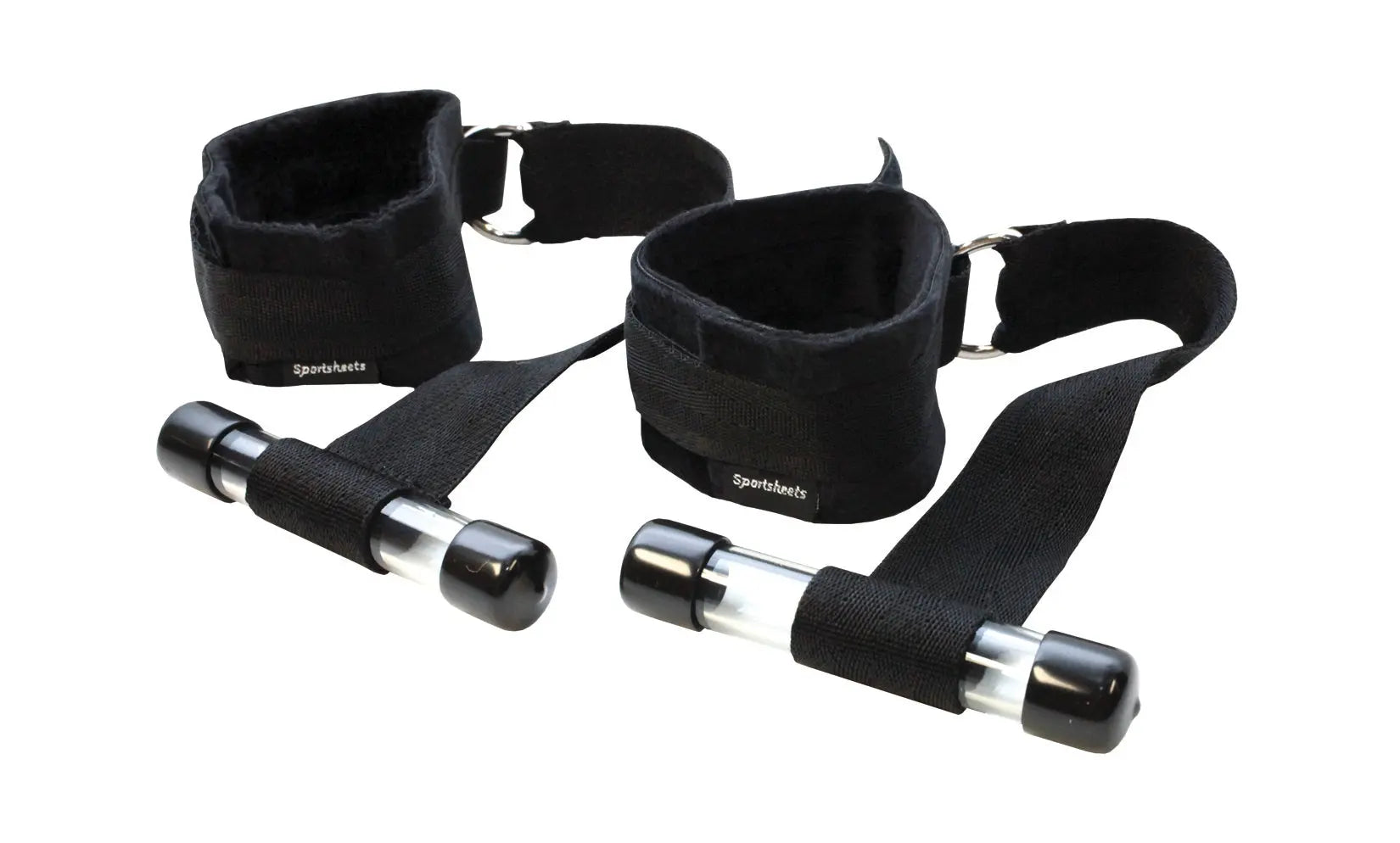 Black door jam cuffs set: soft fabric cuffs with silver metal fasteners and straps