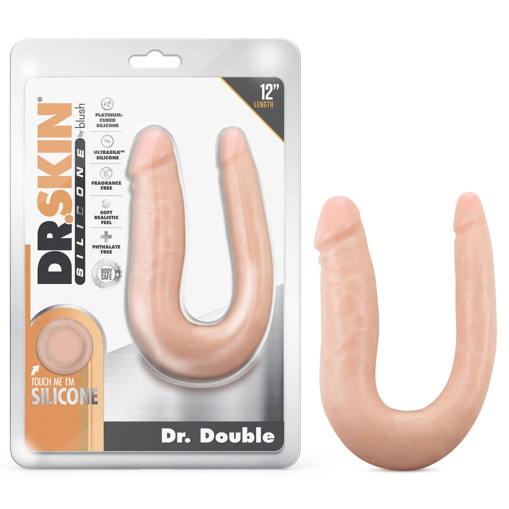 Dr. Skin Silicone - Dr. Double - 12 Inch Double Dong - Vanilla – body-safe silicone | Fu'Cha Exotics