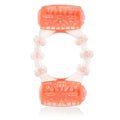 Orange and clear circular ring bracelet with decorative caps, translucent beads