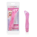 Pink waterproof silicone sex toy with textured tip and flexible body