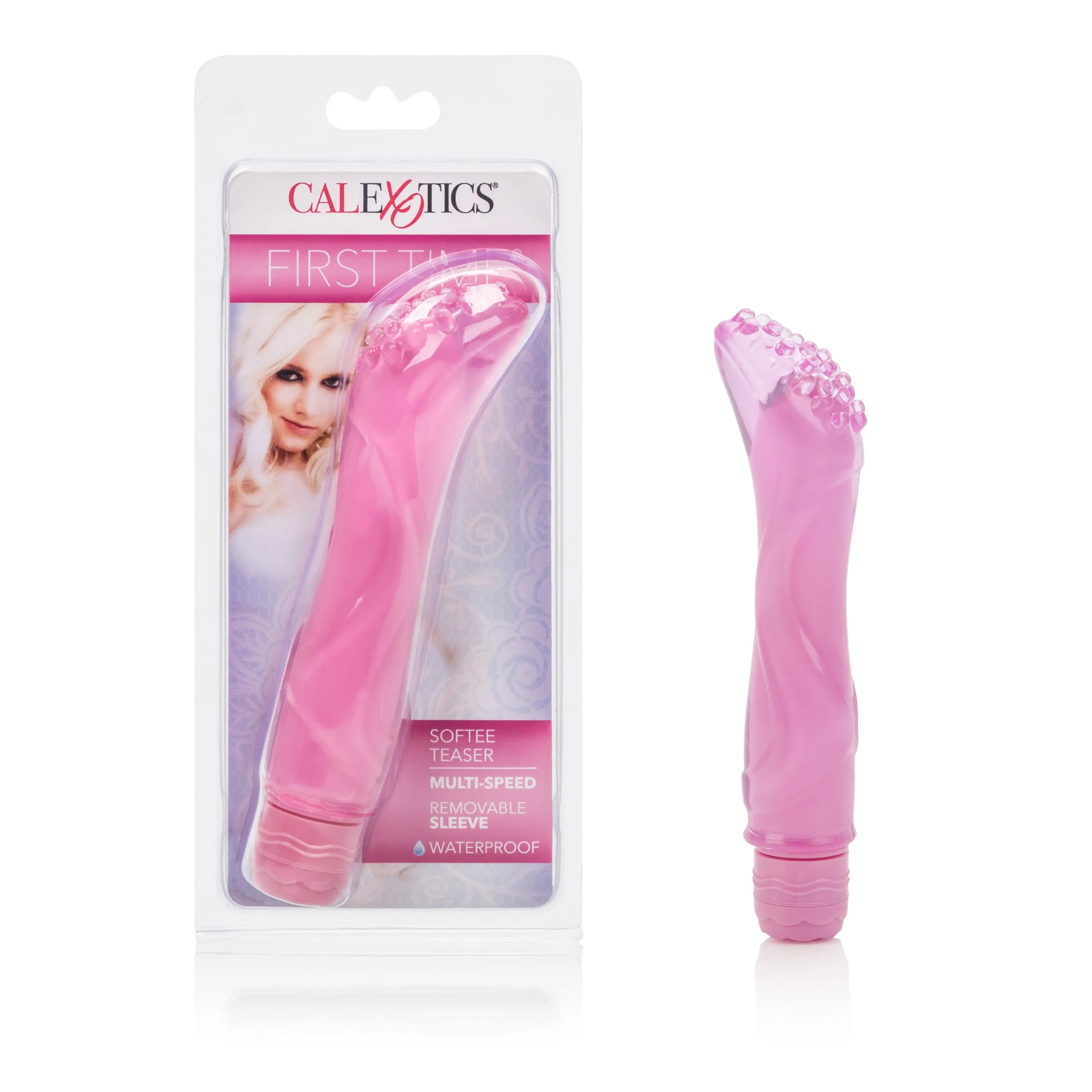 Pink waterproof silicone sex toy with textured tip and flexible body