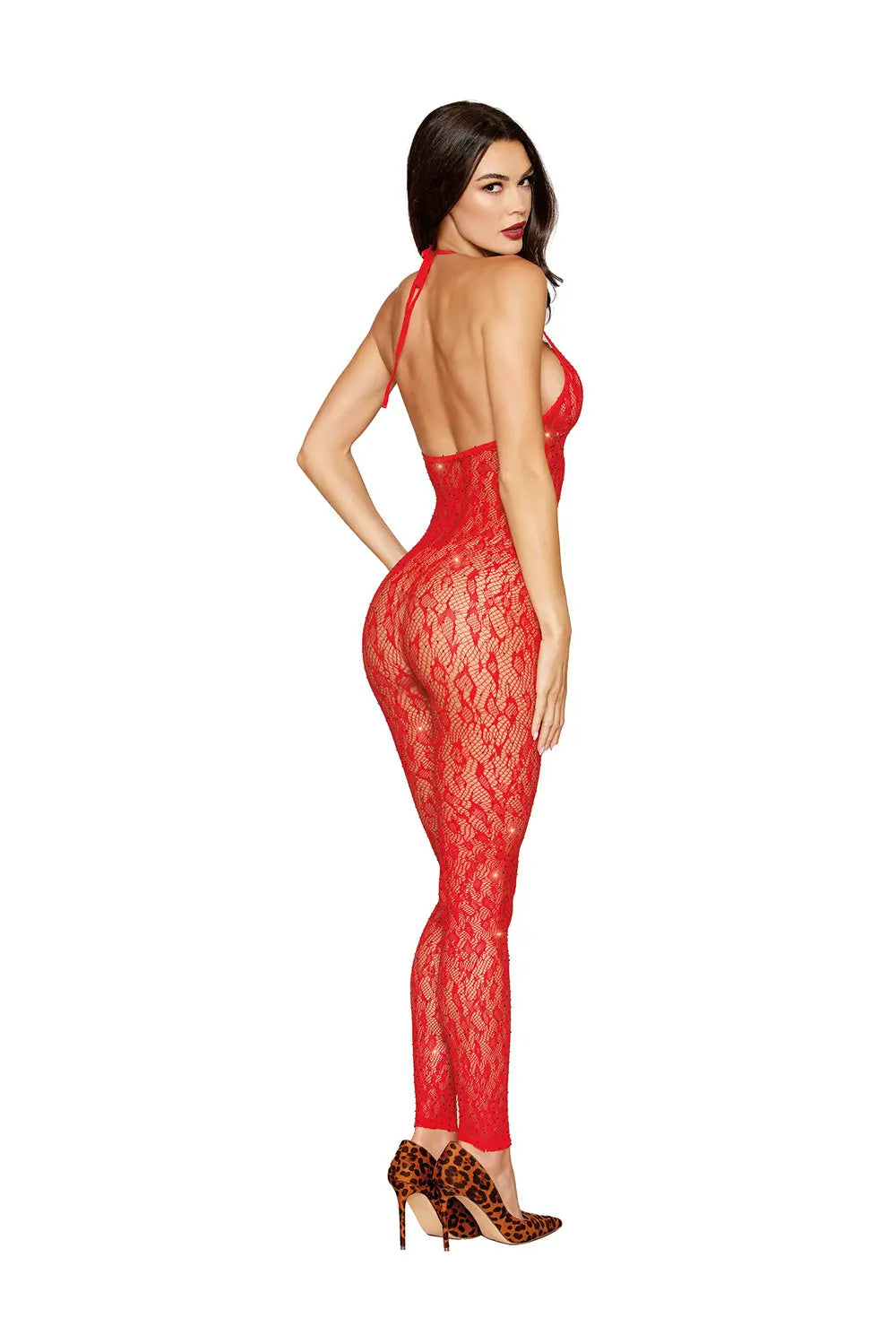 Rhinestone Bodystocking Dmnd - One Size - Poinsettia – body-safe materials | Fu'Cha Exotics