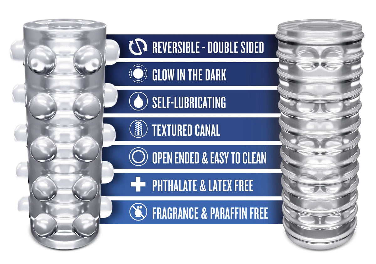Rize - Swich - Glow in the Dark Self -Lubricating Stroker - Clear – body-safe materials | Fu'Cha Exotics