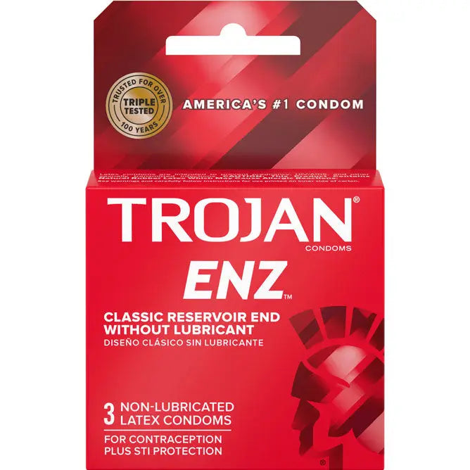 Trojan Enz non-lubricated latex condoms, 3-pack, classic reservoir end