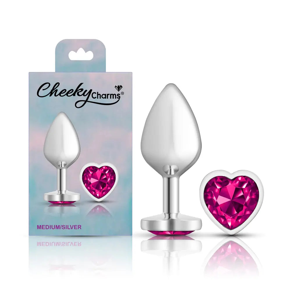Bright Pink Heart Gem Silver Metal Plug - Md – body-safe materials | Fu'Cha Exotics