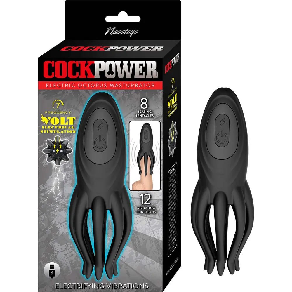 Cockpower Electric Octopus Masturbator - Black – body-safe silicone 12 vibration modes | Fu'Cha Exotics