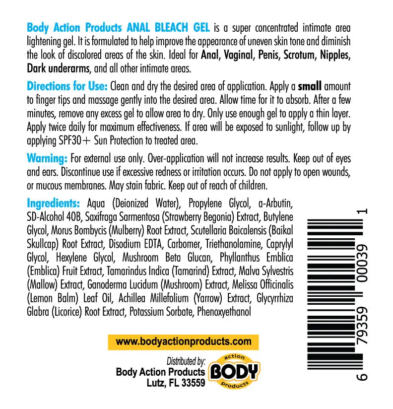 Body Action Anal Bleach Gel 1 Oz – body-safe materials | Fu'Cha Exotics