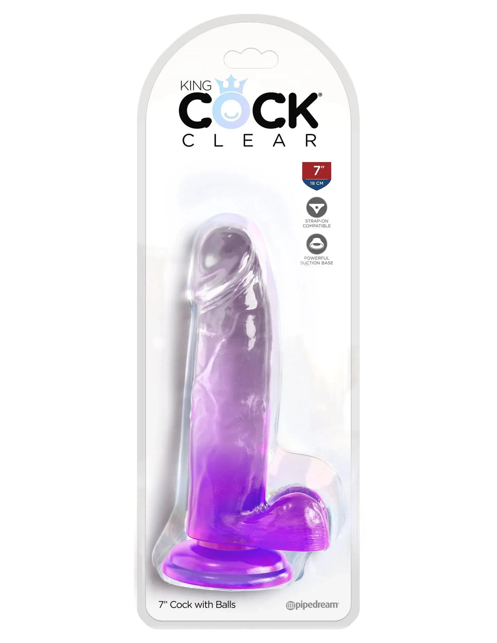 King Cock Clear 7 Inch With Balls - Purple – body-safe materials suction stimulation | Fu'Cha Exotics