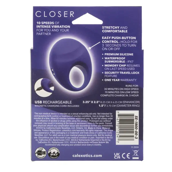 Closer Intimate Rechargeable Ring Embrace - Purple – body-safe silicone 10 vibration modes | Fu'Cha Exotics