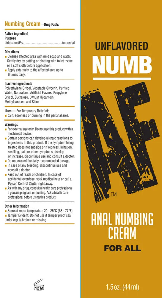 Numb Af - Anal Desensitizing Gel - Unflavored - 1.5 Fl. Oz. – body-safe materials | Fu'Cha Exotics